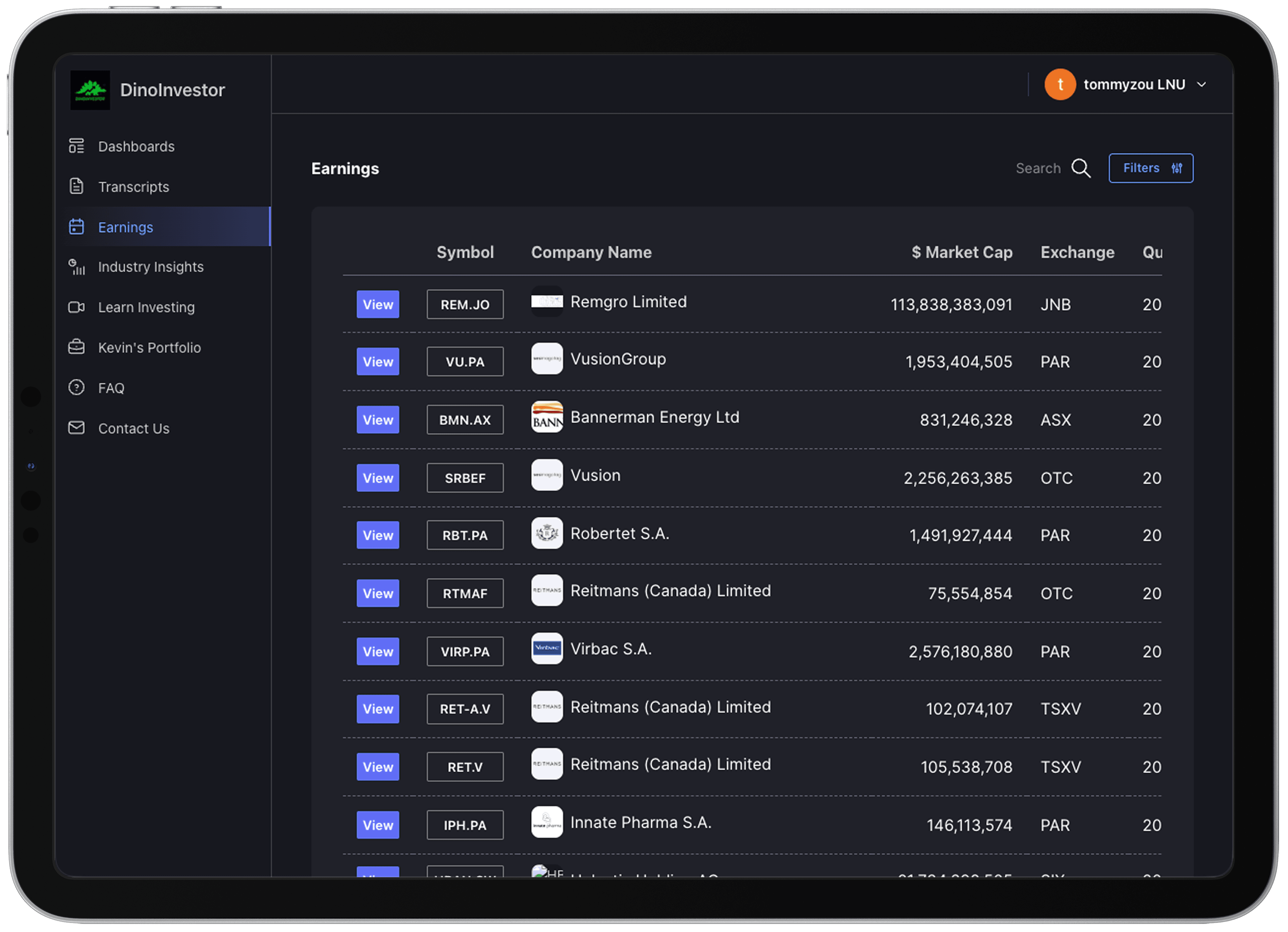DinoInvestor product screenshot